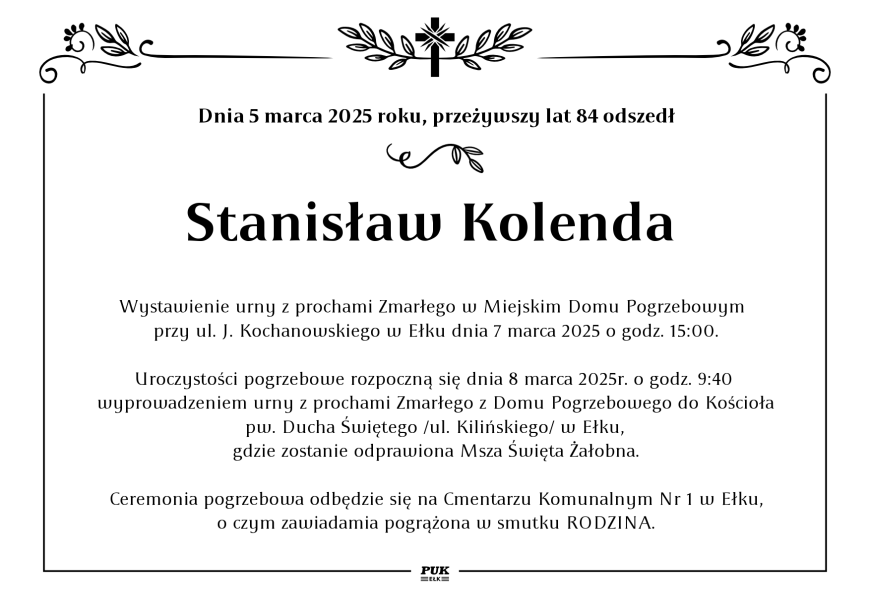 Stanisław Kolenda  - nekrolog